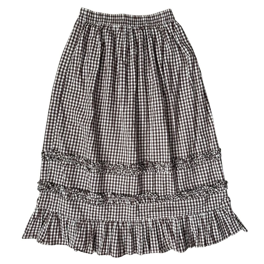 Damson Madder Rina Ruffle Midi Skirt Gingham Print Size US 6 - Picture 11 of 11